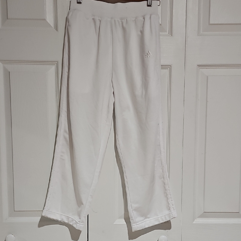 Adidas White Wide Leg Cropped Track Pants Size Small